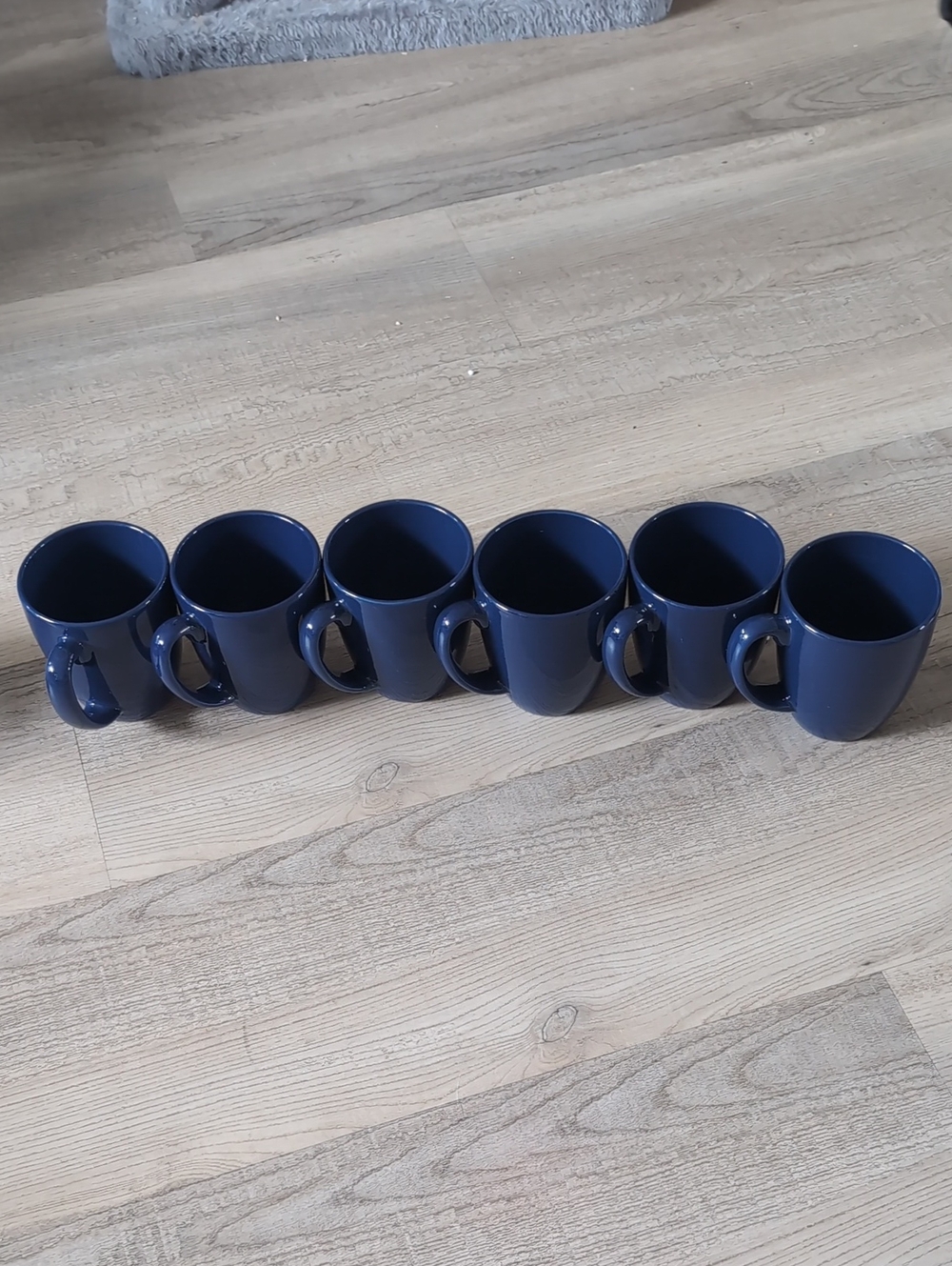 ✨ Set of 6 Vintage Corelle Coordinates Navy Blue Stoneware Mugs ✨